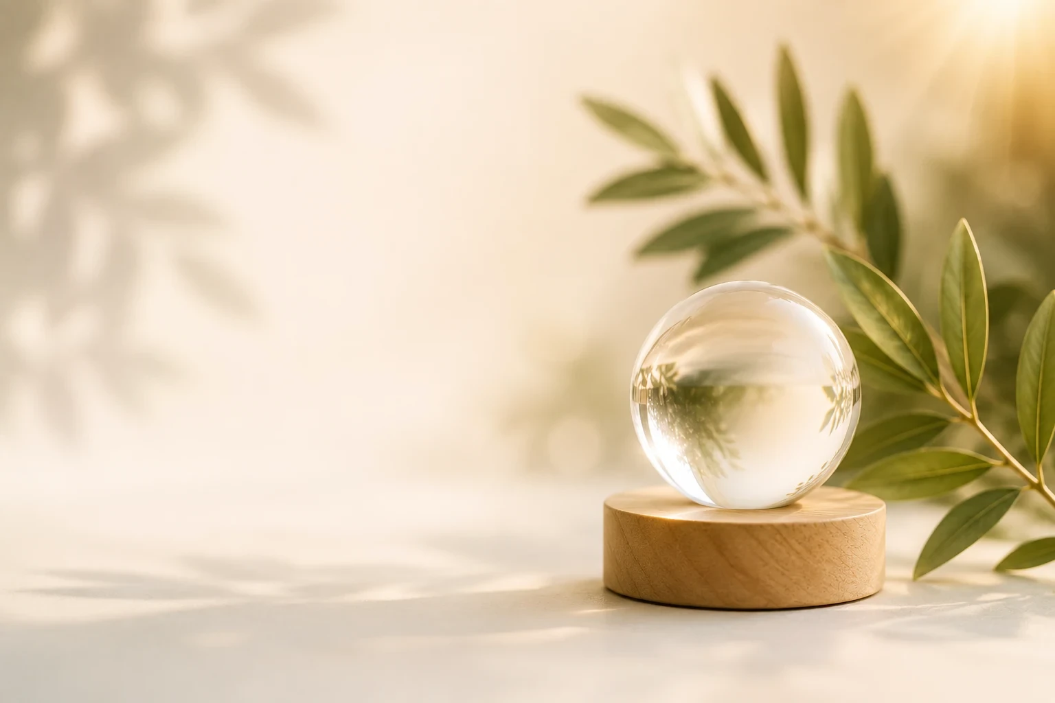 A clear crystal sphere surrounded by sunlit greenery
